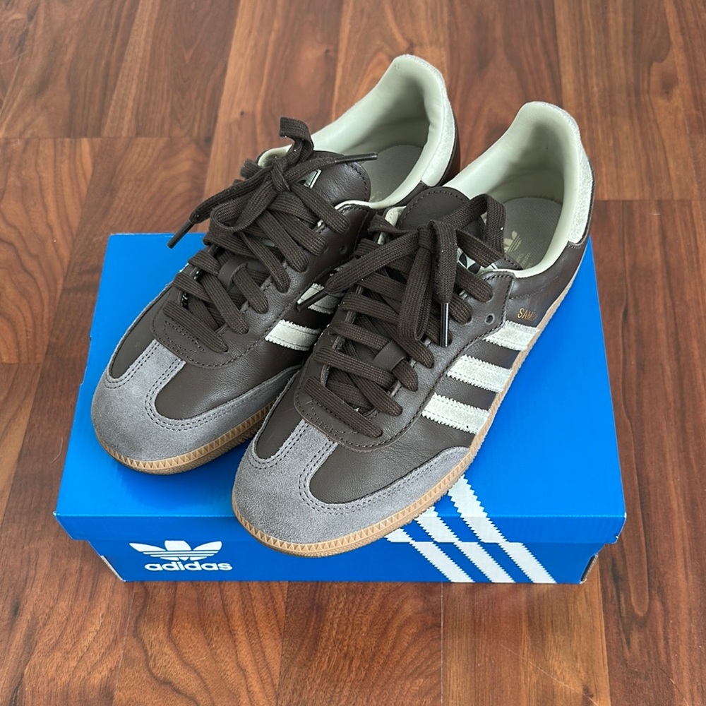 Women’s Adidas Samba OG Brown and Gray Sneakers. Size US W 7.5